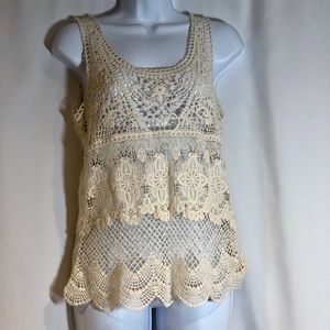 EUC American Eagle Creme Crocheted Tank Size Small